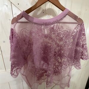 Anthropologie Sheer Lace Blouse in Mauve